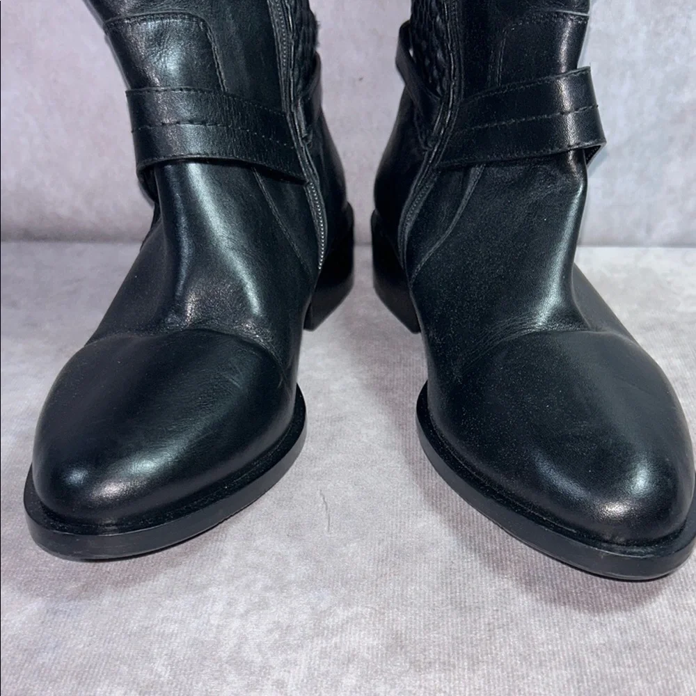 Ron White EUC Women Black Leather Knee-High Boots Sz EU 36 Quilted Cushioned